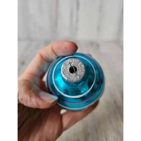 Vintage radko reflector shiny bright blue striped ball ornament silver Xmas tree - Picture 9 of 9